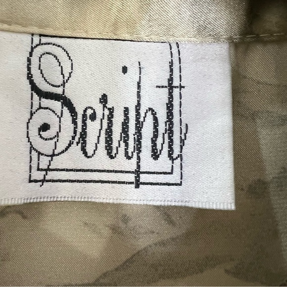 Vintage tan brown floral satin long sleeve top blouse - Picture 11 of 12